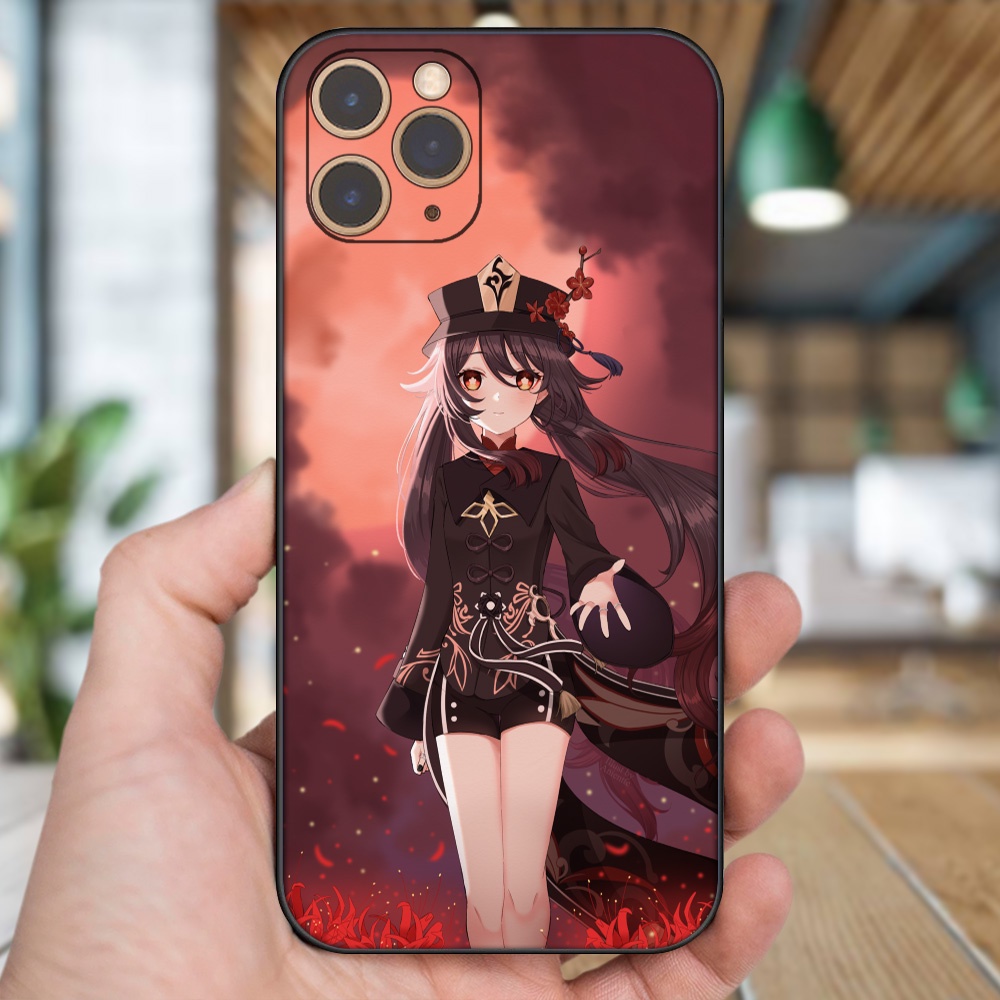Ốp lưng iPhone 11 Pro dẻo đen cạnh vuông in hình Hutao Genshin Impact
