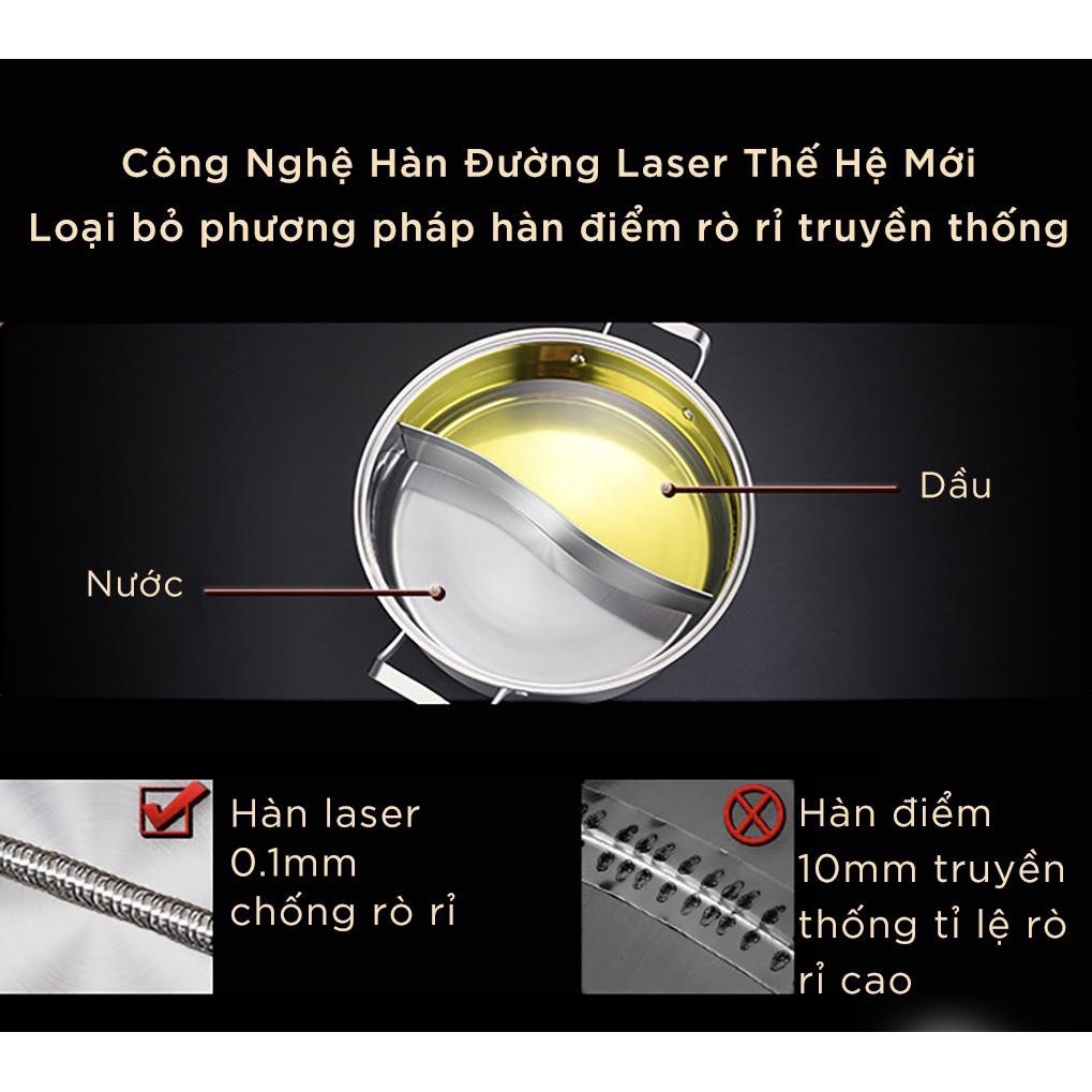 Nồi lẩu 2 ngăn dùng được bếp từ inox 304 cao cấp 28cm/30cm