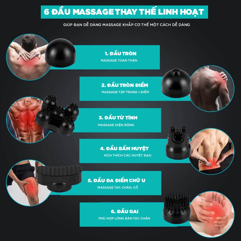 Dụng Cụ Massage Cầm Tay Không Dây YT-1706AL, rung mạnh, bền bỉ, giảm đau nhức, Tặng 6 đầu massage toàn thân đa năng