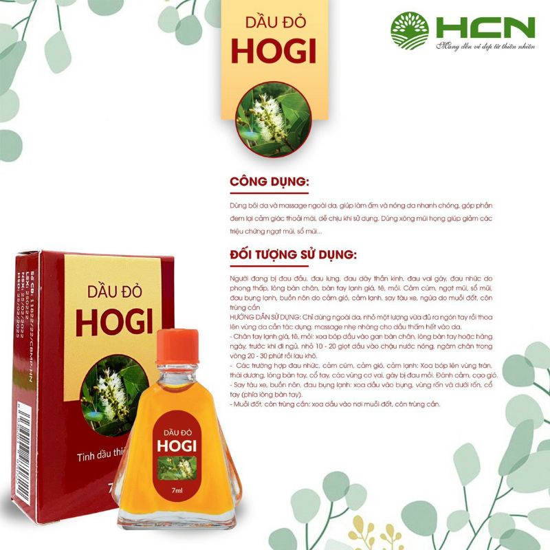 Dầu gió Đỏ Hogi 7ml giúp làm ấm ngăn ngừa  cảm cúm đau nhức