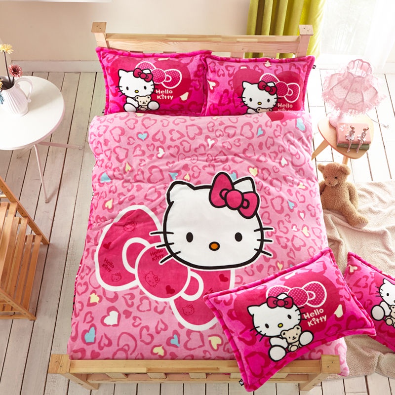 🚀🚀 Bộ chăn ga và vỏ gối hình mèo Hello Kitty xinh xắn