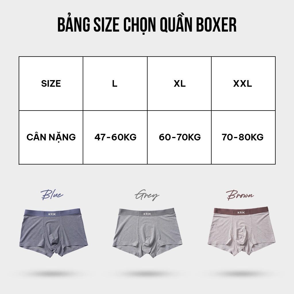 Quần Boxer Nam KRIK Chất Vải Cao Cấp Mềm Mịn, Thoáng Khí, Kháng Khuẩn Cực Tốt 9600