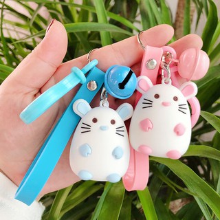 Móc khóa chuột chubby 2 màu xanh hồng siêu đáng yêu chất liệu nhựa cao cấp