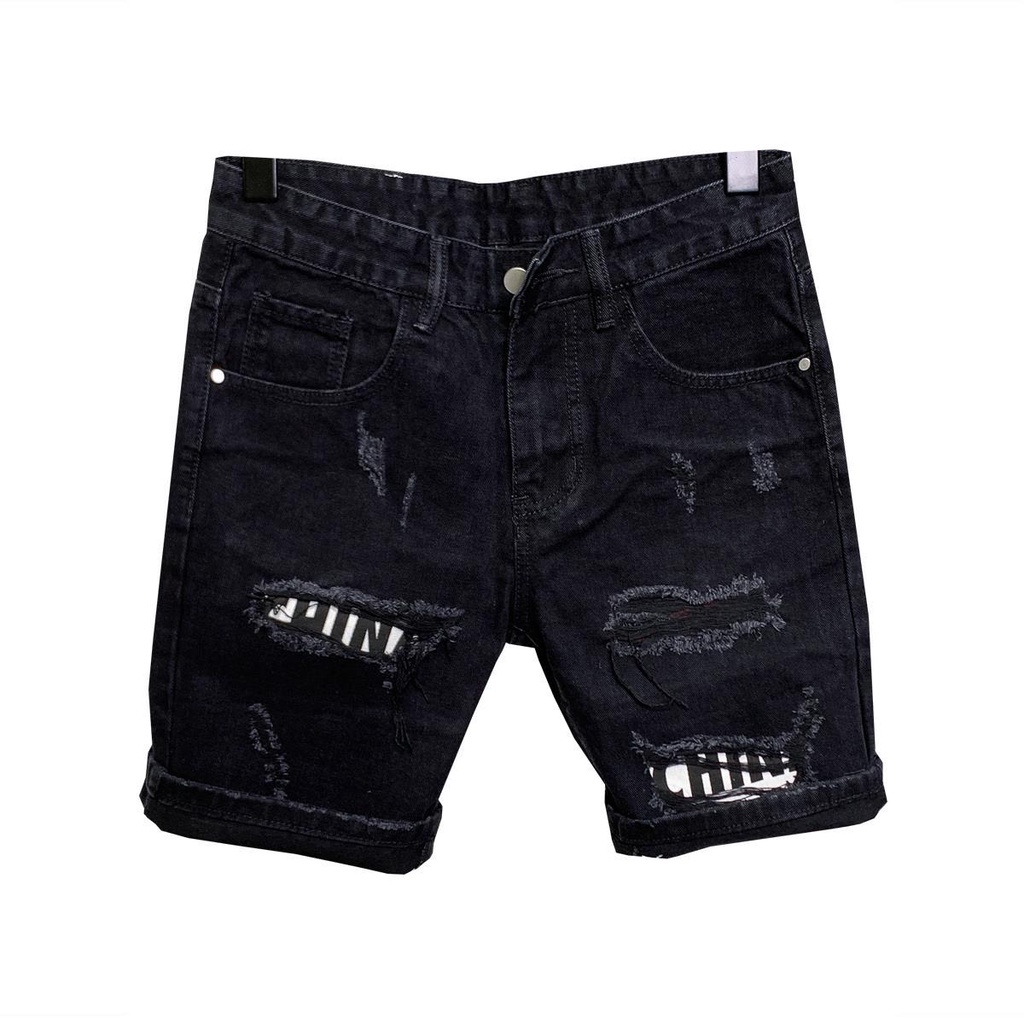 Quần Short Jeans Rách Màu Đen Phong Cách Hàn Quốc Cho Nam