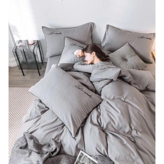 Bộ Chăn Ga Gối Cotton Hoạt Tính Amanda Màu Xám Nhạt