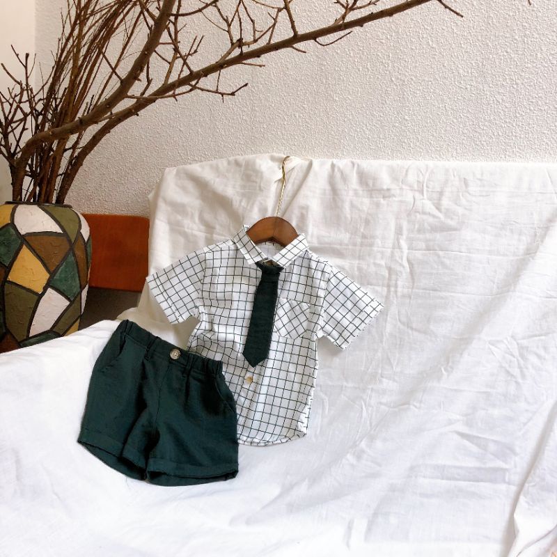 Bộ yếm vest gile cà vạt bé trai 5-12kg