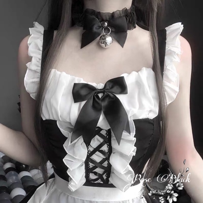 Vòng cổ Choker bèo phối chuông size to cosplay lolita, cosplay mèo neko có 3 màu mac MNK-8