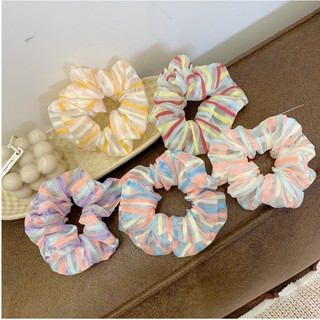 Dây Buộc Tóc Scrunchies Lưới Kẻ Sọc Xinh Xắn Phong Cách Hàn Quốc.