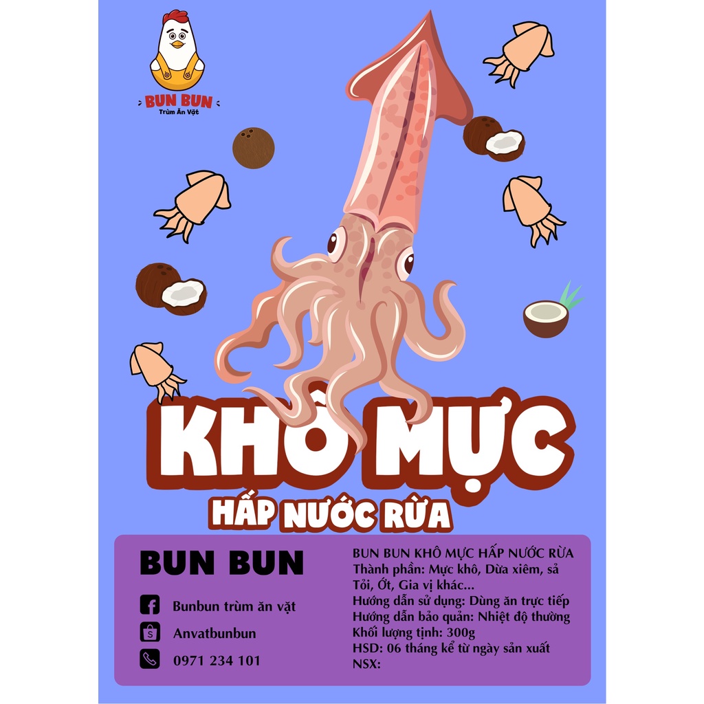 300Gr Mực hấp nước dừa xé cay loại ngon Bun Bun Shop