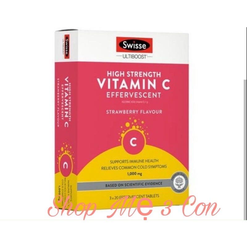 Viên sủi Vitamin C SWISSE Úc vị Dâu