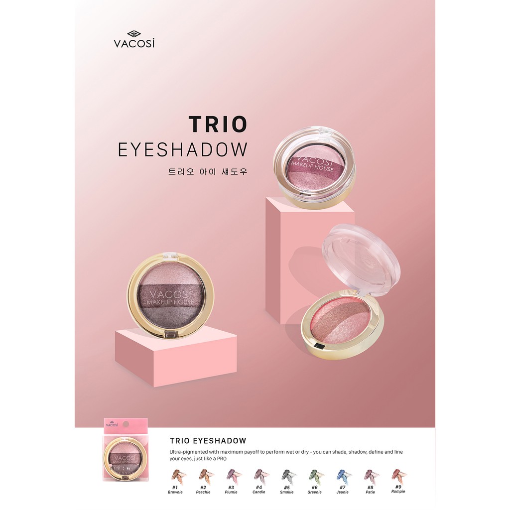 Phấn mắt 3 màu VACOSI TRIO EYESHADOW (hộp tròn)