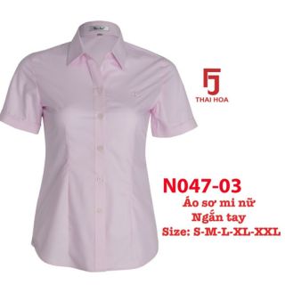 Áo Sơ Mi Thái Hòa Màu Hồng Trơn Tay Ngắn N047-03