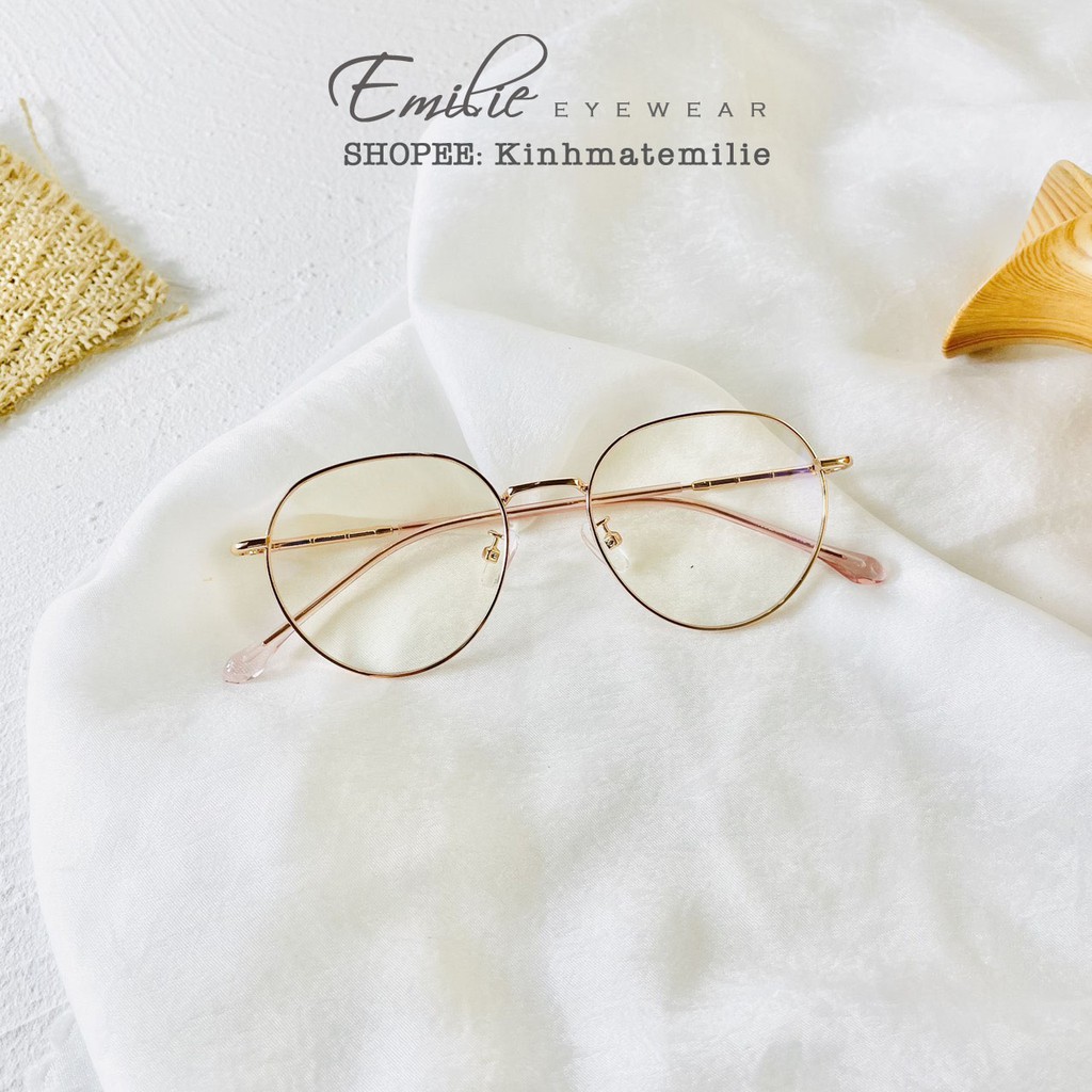 Kính gọng mảnh tròn bầu nam nữ chắc chắn Emilie eyewear chất liệu kim loại phụ kiện thời trang 2998