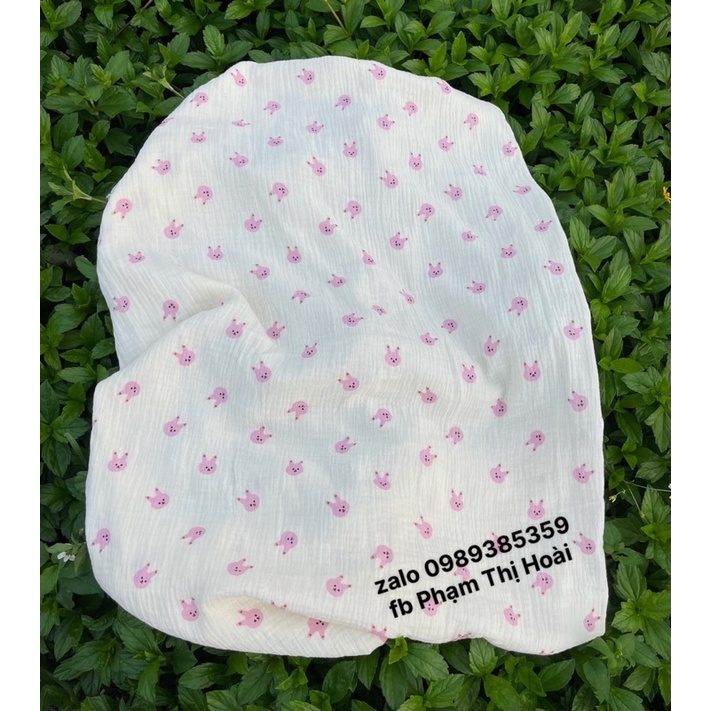 vải xô muslin 2 lớp cao cấp hình con thỏ tai nhọn