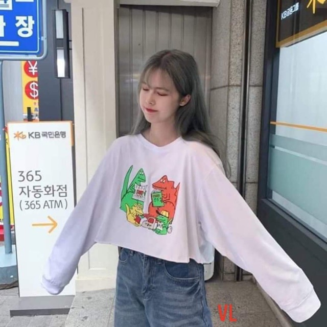 Áo croptop khủng long xanh đỏ BLA0919