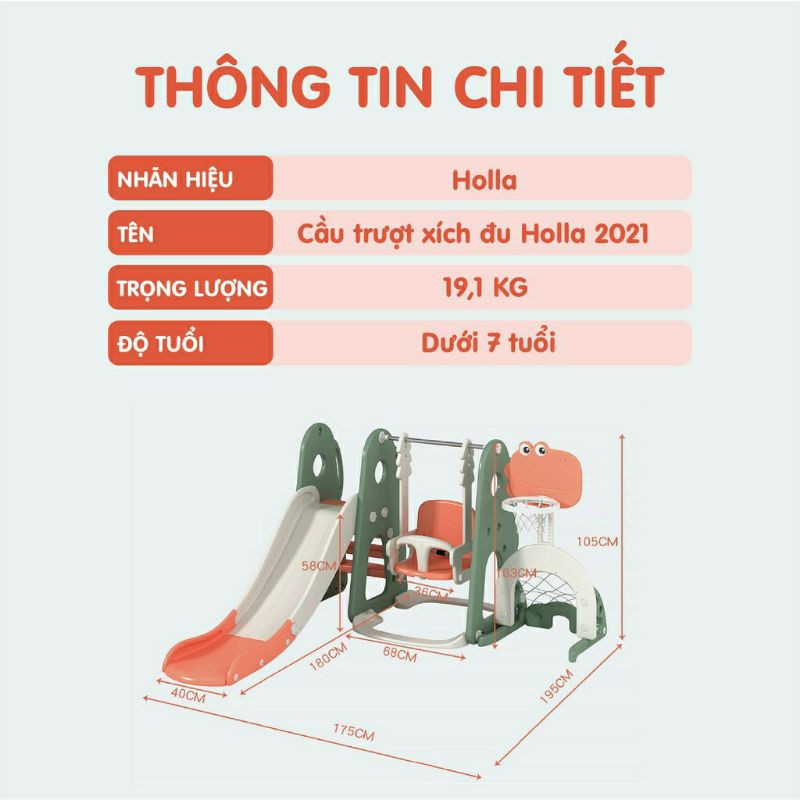 [Hỗ trợ 70k ship] Cầu trượt xích đu bóng rổ Holla 5in1 2021 HL-1069 hàng chính hãng