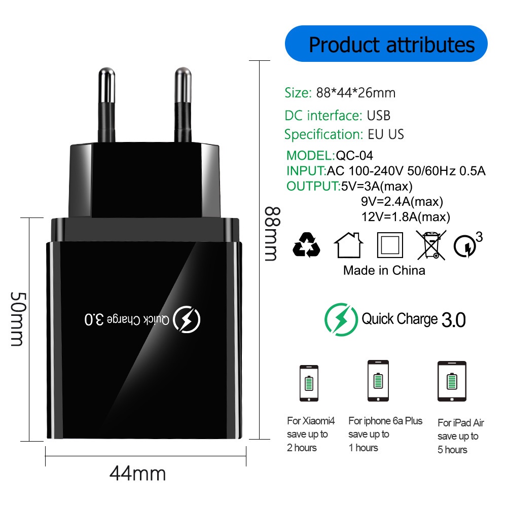 Cốc Sạc Nhanh 4 Cổng USB QC3.0 3.1A Cho Điện Thoại