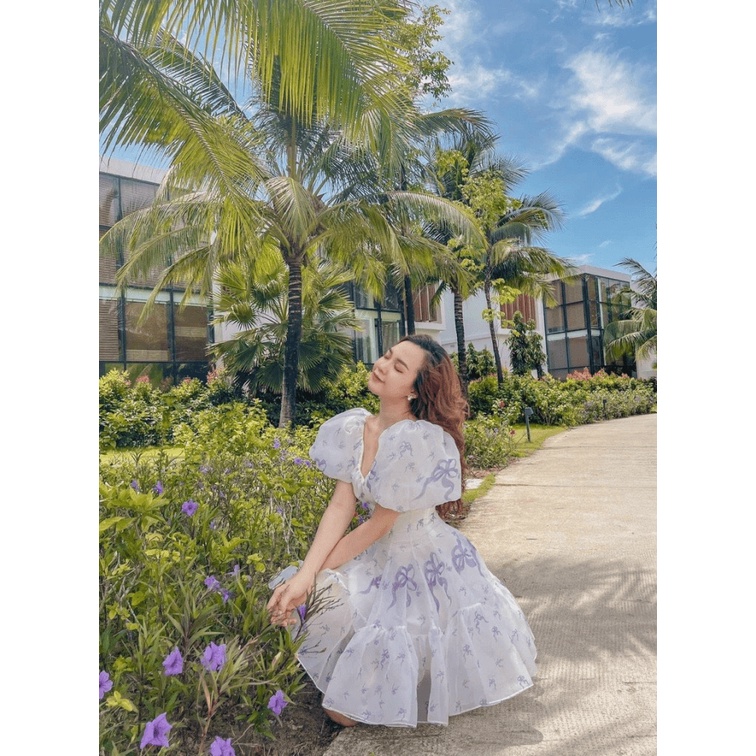 ĐẦM VOAN HOA TAY BÈO CỔ V THẮT EO DÁNG XÒE CÓ LÀM ANH SAY ĐẮM UP