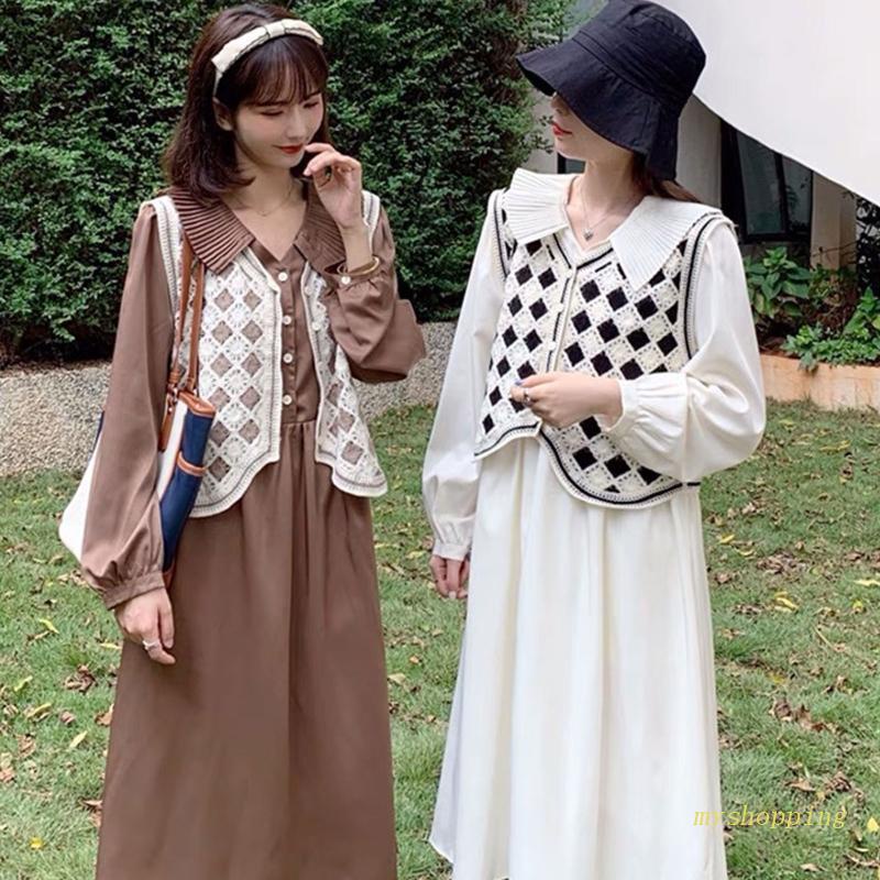 Áo Sweater Dệt Kim Không Tay Cài Nút Họa Tiết Kẻ Sọc Thời Trang Mùa Thu Cho Học Sinh