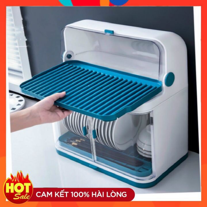Tủ đựng bát đĩa cao cấp 2 tầng có nắp đậy chống bụi bẩn - thoát nước tốt