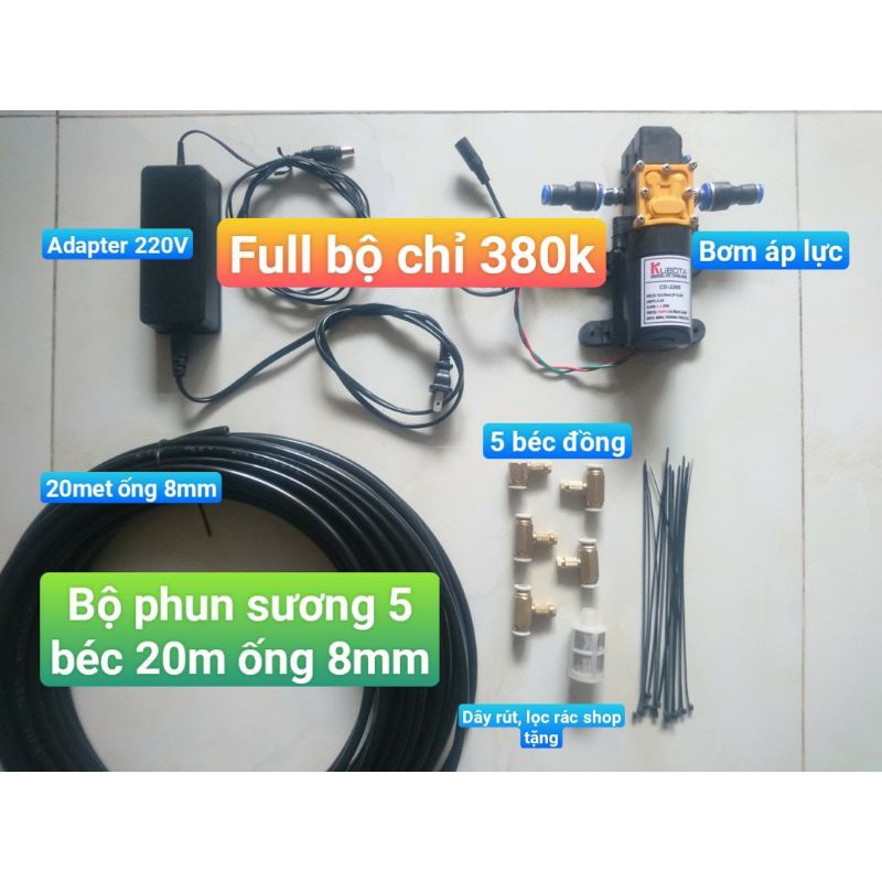 Bộ phun sương cực mạnh, dùng tốt 5-10 béc. Làm mát, tưới lan, tưới rau, phun thuốc trừ sâu,...