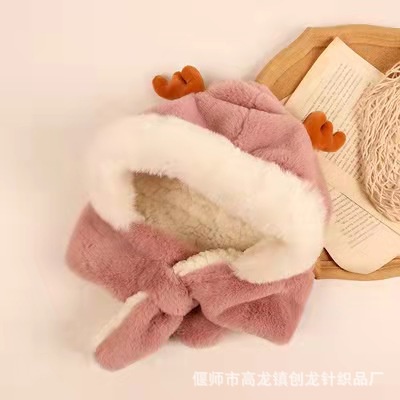 Mũ trùm đầu kết hợp khăn choàng cổ họa tiết động vật giữ ấm bảo vệ tai cho bé mùa thu đông thời trang Hàn Quốc