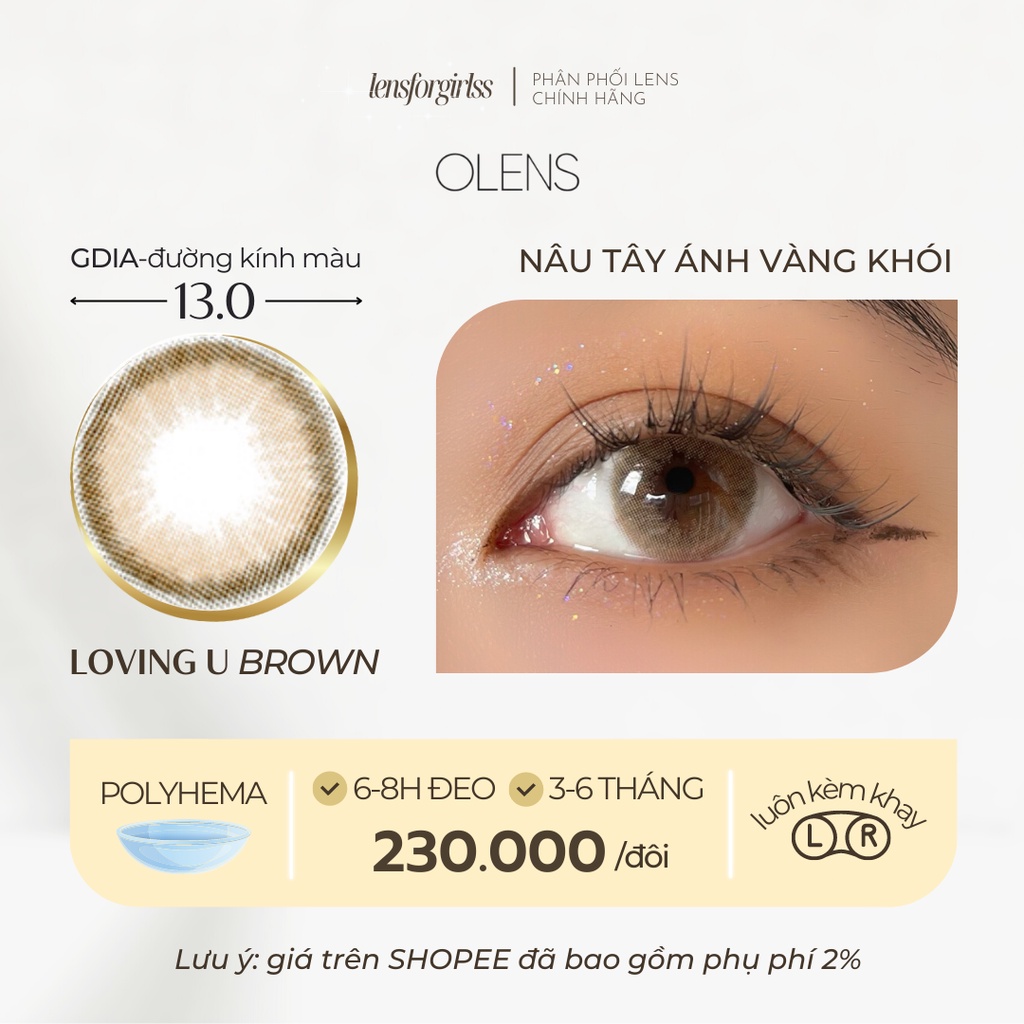 Kính áp tròng nâu tây sáng LOVING U BROWN chính hãng Olens | HSD 3-6 tháng | Lens cận