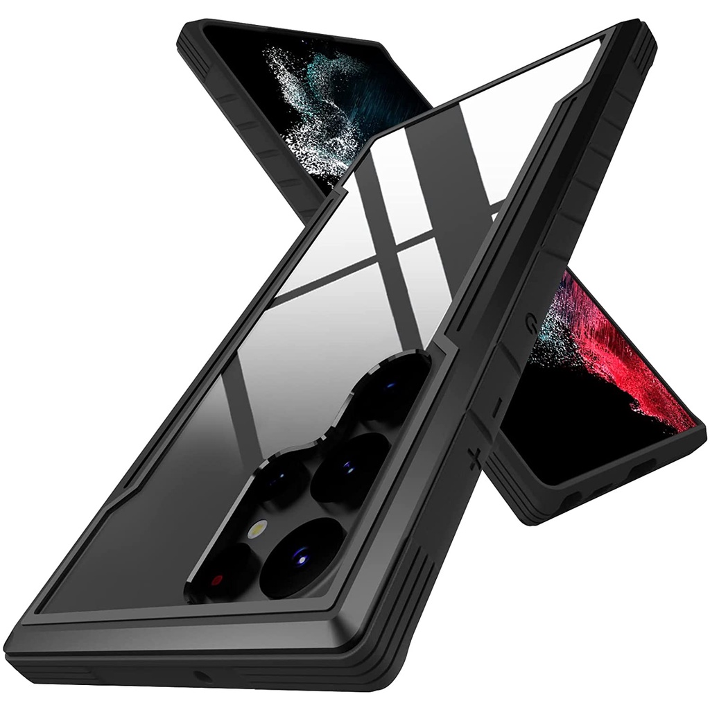Ốp Điện Thoại TPU + PC Trong Suốt Viền Nhôm Kiểu Quân Đội Cho Samsung Galaxy S23 Ultra S22 Ultra S23 Plus S22