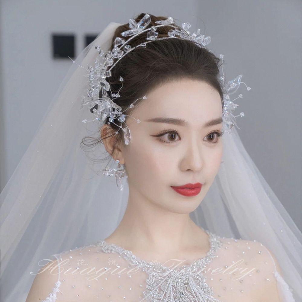 QQMALL Set Bông Tai + Kẹp Tóc Đính Đá Sang Trọng Cho Nữ