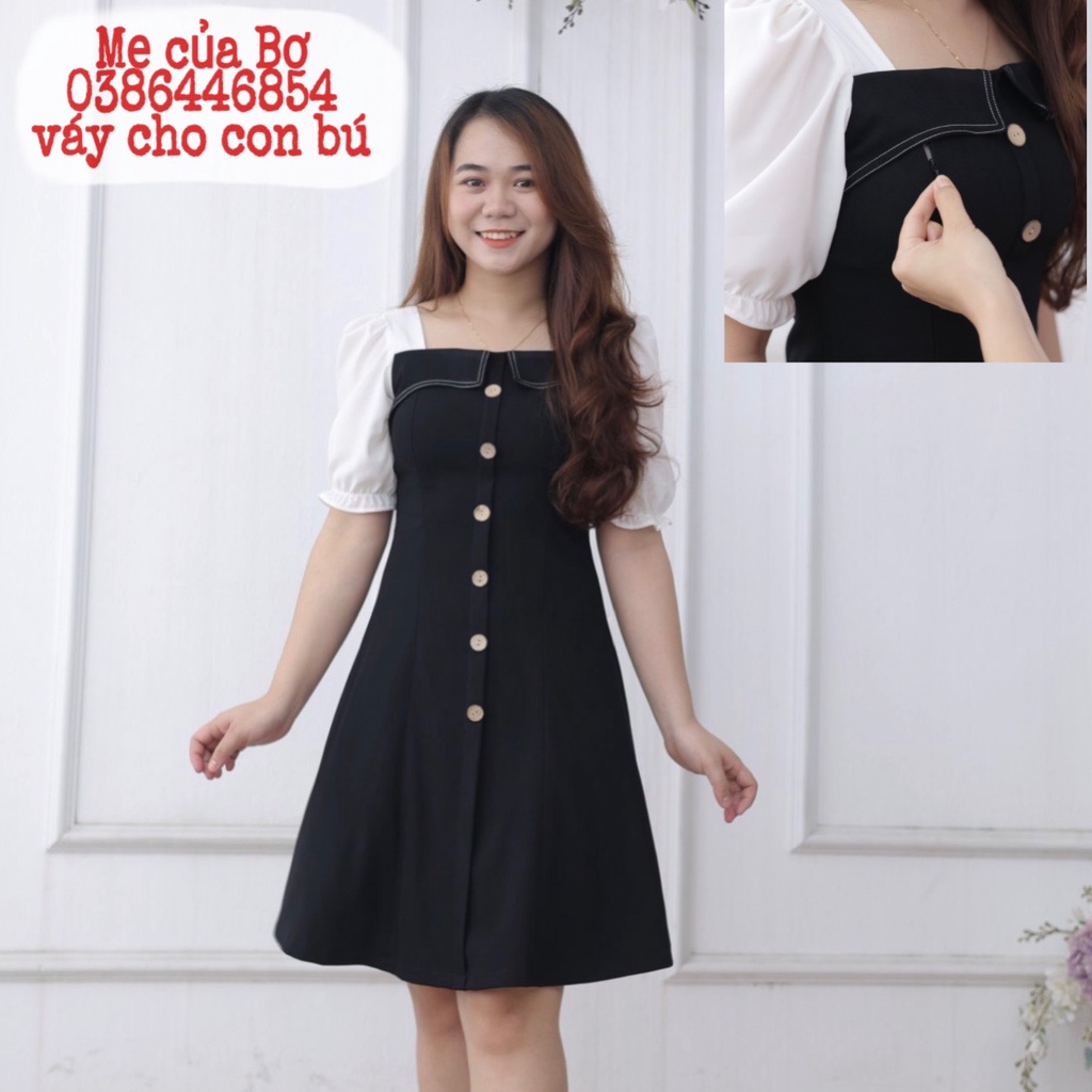 Váy chữ A cổ vuông big size và có khoá cho con bú gọn dáng, hàng có sẵn đủ size