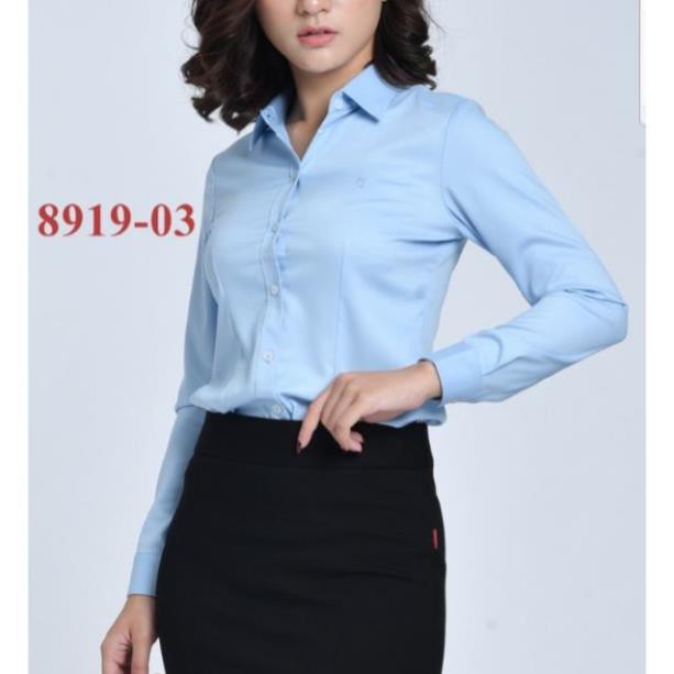 Áo sơ mi nữ Thái Hòa xanh dương chất bombo sợi tre ྇ '