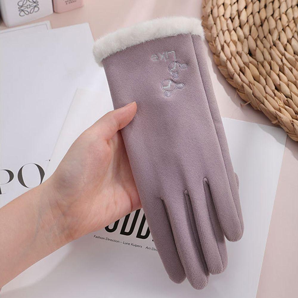 Găng Tay Dày Dặn Ấm Áp Thêu Họa Tiết Xinh Xắn Dành Cho Nữ