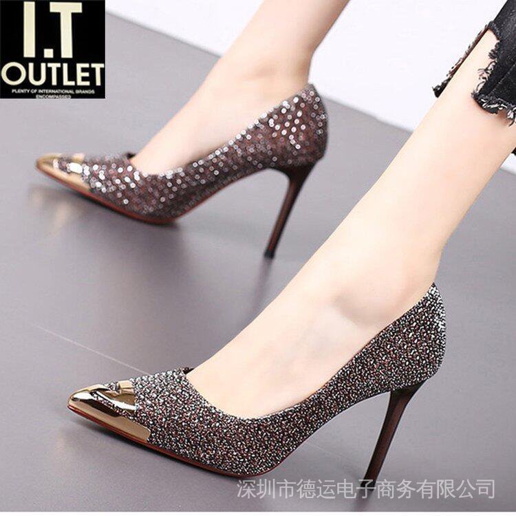 Sandal Cao Gót Mũi Nhọn Đính Kim Tuyến Lấp Lánh Phong Cách Hàn Quốc Thời Trang Mùa Thu Mới 2022 Dành Cho Bạn Nữ