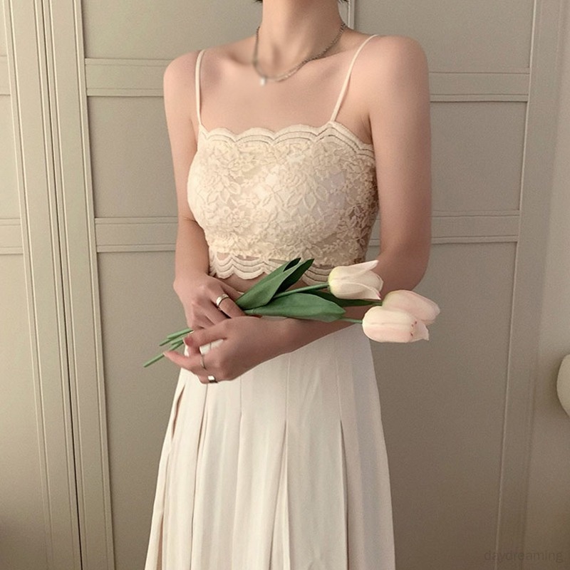 Áo Tank Top Phối Ren Có Mút Nâng Ngực Dáng Ôm Thời Trang Quyến Rũ Cho Nữ