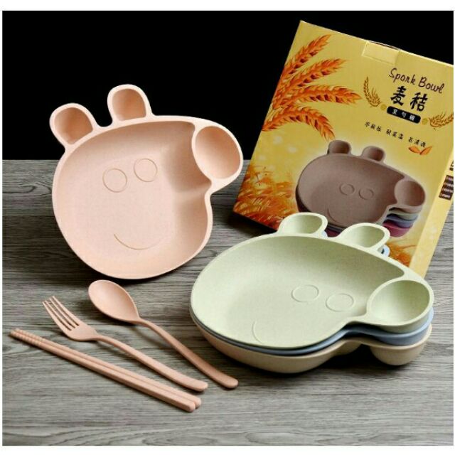 Khay Ăn Lúa Mạch Hình Heo Peppa Kèm Thìa Dĩa