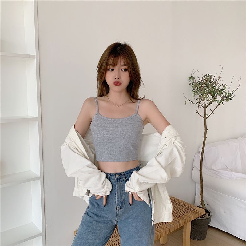Áo croptop 2 dây nữ trơn A3 - chất thun gân ENTYTY shop