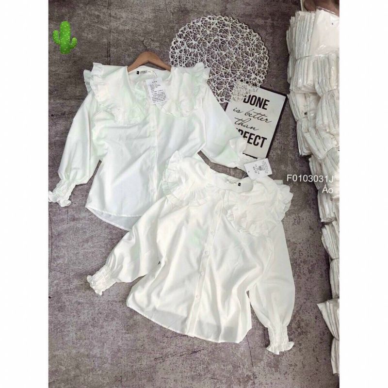 Áo sơ mi tiểu thư cổ bèo trắng tinh khôi