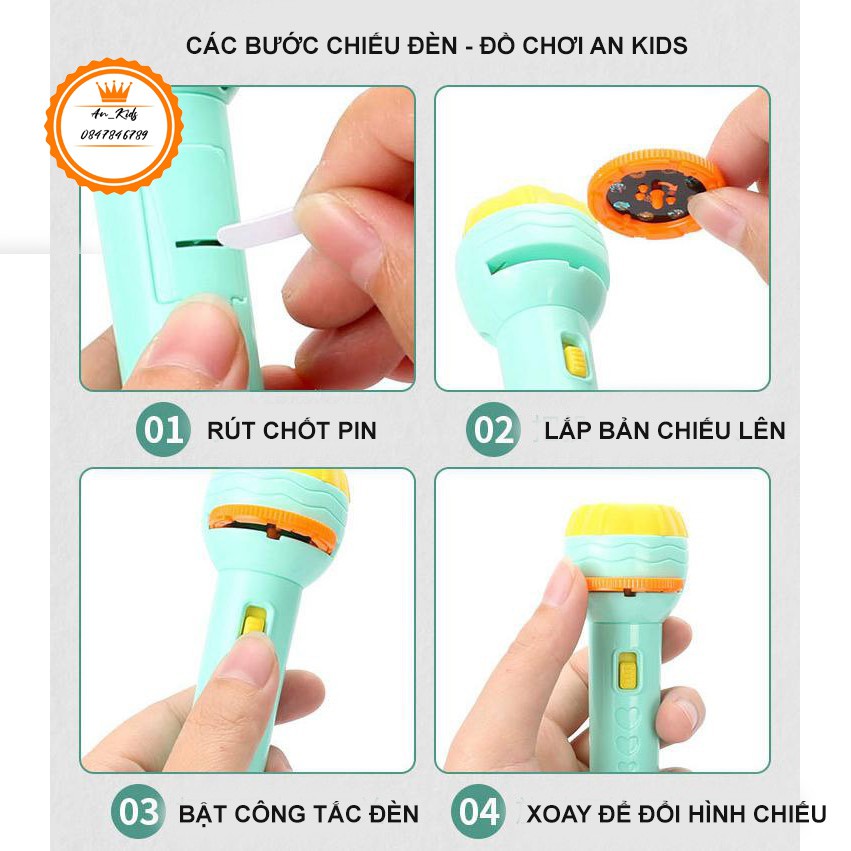 Đèn pin chiếu hình đồ chơi hoạt hình kể chuyện buổi tối cho bé , tạo sự thích thú, tò mò, giúp bé cai điện thoại.