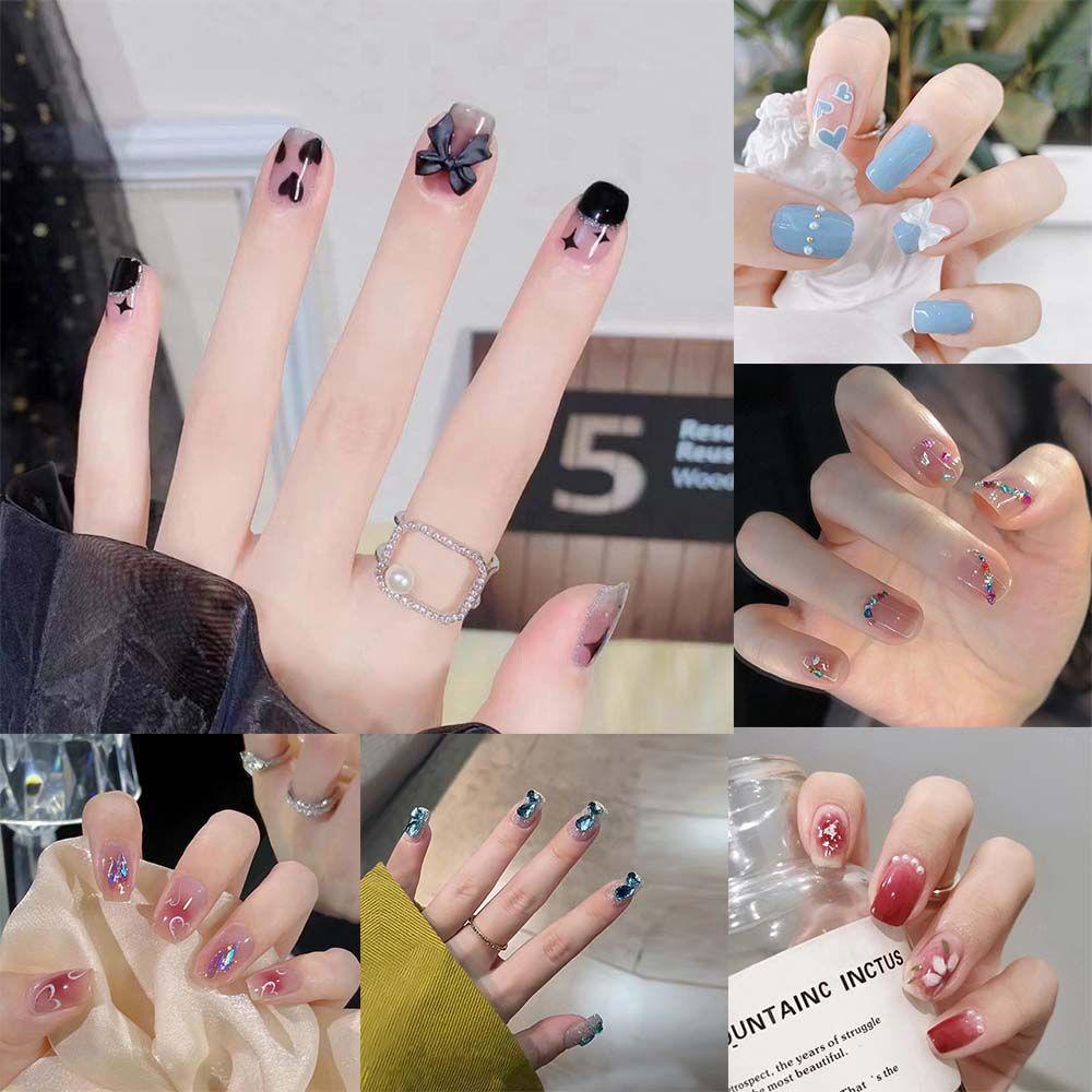 Bộ 24 Móng Tay Giả Đầu Tròn / Vuông Phong Cách Pháp