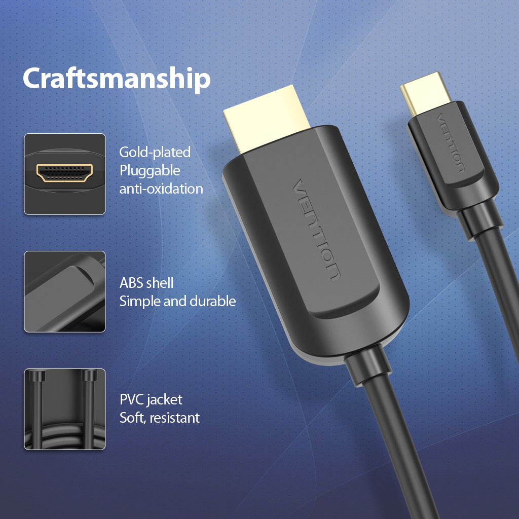 Cáp Type-C to HDMI cho MacBook, Điện Thoại chất lượng 4K 2K Full HD Dây cáp chuyển đổi Type-C Vention CGUBG BH 12T