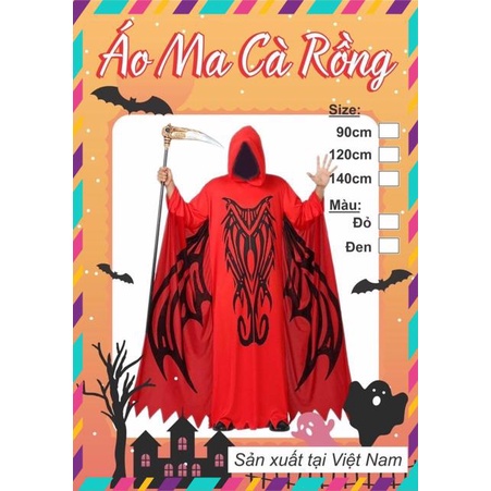 Áo choàng Ma Cà rồng hía trang lễ hội Halloween 90-120cm