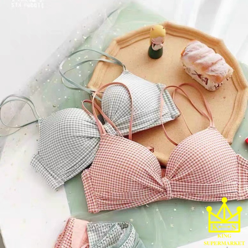 Áo lót hoạ tiết caro không gọng phối nơ xinh xinh