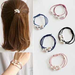 Vòng tay/Dây cột tóc 3 vòng phối hạt giả ngọc style Hàn Quốc