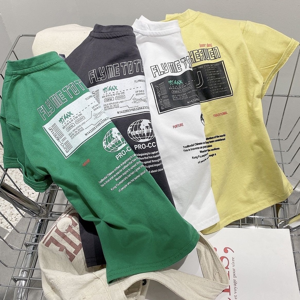 Áo Thun Cotton Trơn Tay Ngắn In Chữ Thoải Mái Thời Trang Mùa Hè Cho Bé Trai / Gái 5 Tuổi