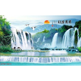 Tranh dán tường 3D thác nước sơn thủy