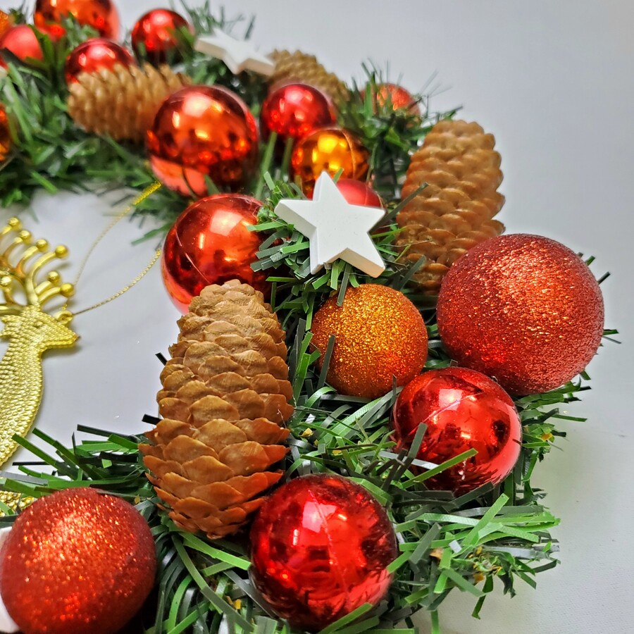 Vòng Hoa Trang Trí Noel D43 size 40cm Tặng Kèm Đèn, Vòng Nguyệt Quế Giáng Sinh