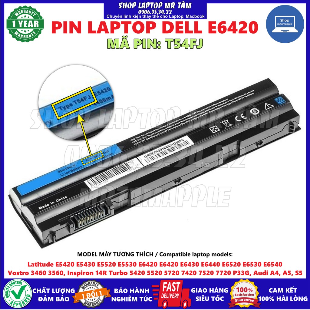 (BATTERY) PIN LAPTOP DELL E6420 - 6 CELL - Latitude E5420 E5430 E5520 E5530 E6120 E6420 E6420 E6430, ATG E6420 E6430