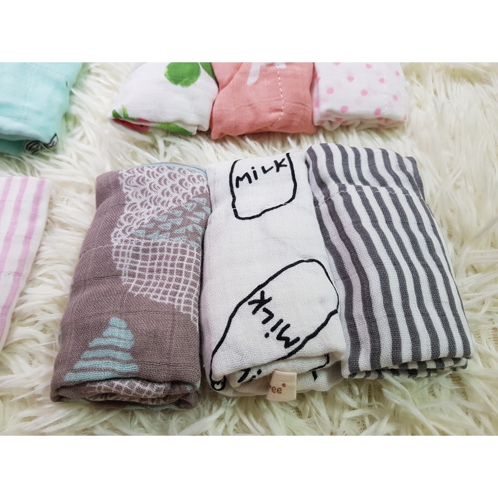 Set 3 khăn sữa Aden sợi tre KT 30*30, khăn sữa sợi tre aden cực mềm mịn cho bé đóng túi zip