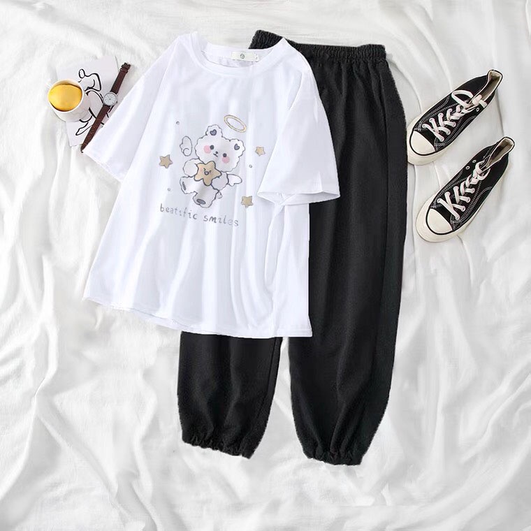 Sét Áo Cừu thiên thần + quần bom, Sét bộ Unisex chất đẹp, không xù mặc ở nhà và mặc đi chơi - LEEDA