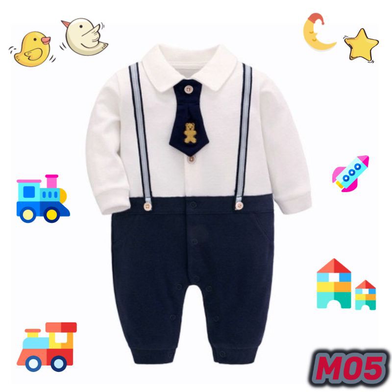 Bộ body công tử dài tay chất cotton cho bé trai bé gái sơ sinh 3-13kg